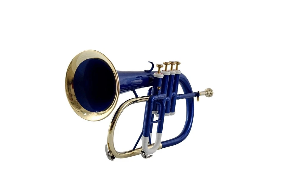 NUEVO 4 VÁLVULAS FLUGEL BOCINA BLANCO AZUL ACABADO LATÓN Bb CUERNO VOLANTE + ESTUCHE GRATIS Foto 4 de 4