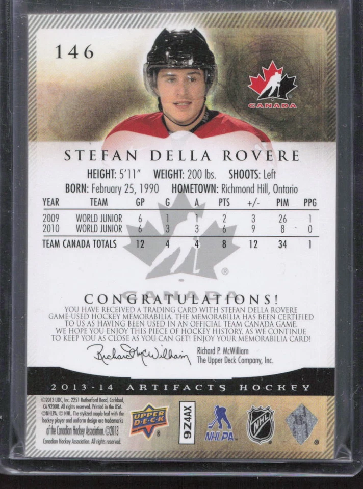 2013-14 Artifacts #146 Stefan Della Rovera Dual Jersey /75 Canada - Image 2 of 2