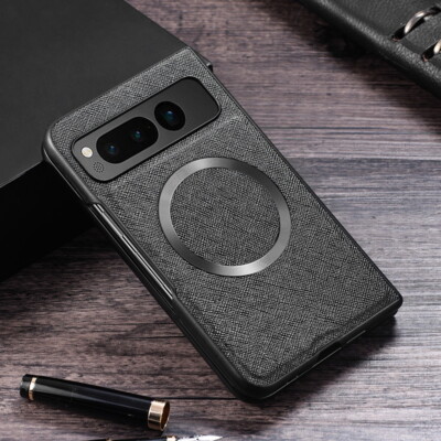 For Google Pixel Fold ShockProof Rubber Hybrid PU Leather MagSafe Phone Case