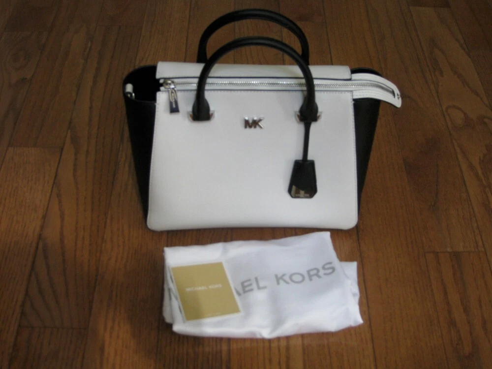 NWT Michael Kors 358 Nolita Medium Satchel Tote Handbag Optic White Black