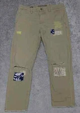 DOCKERS Slim Fit Pants Men's 34X30 Beige Patch Ripped Tapered Workwear