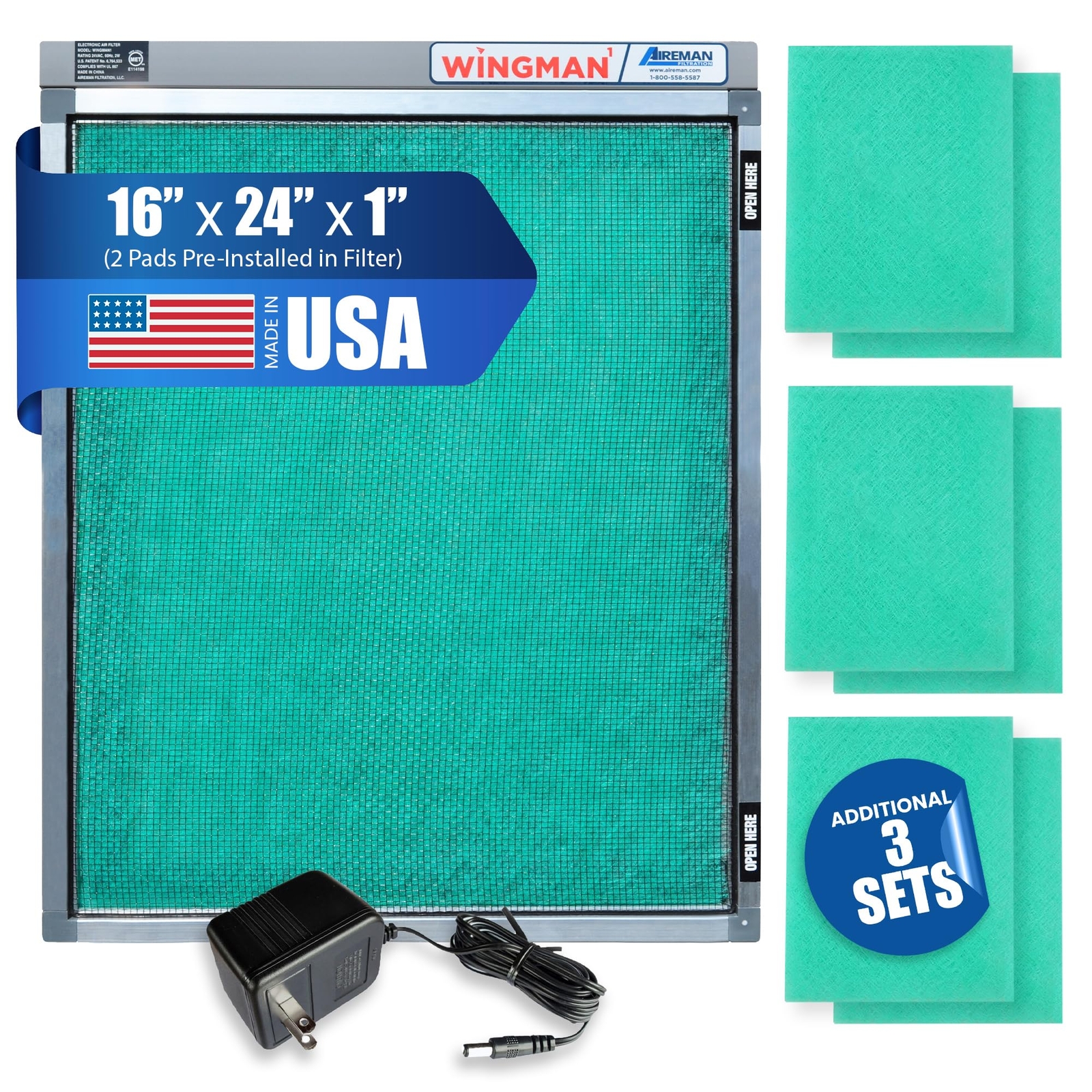 Wingman1 Electronic Air Filter with 1-Yr Supply of Air Purifier Pads - HVAC, ...