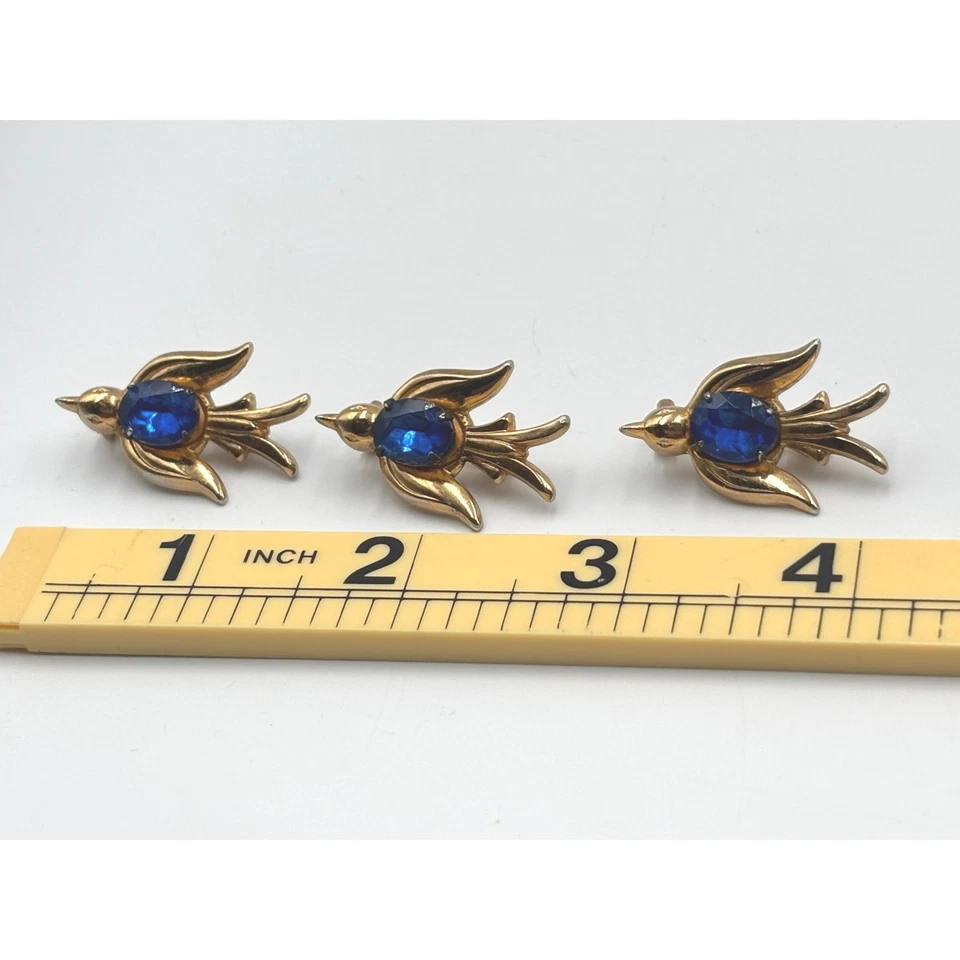 Набор из 3 1940-х CORO синий пегас ласточка птица желе бобы стразы - Изображение 4 из 4