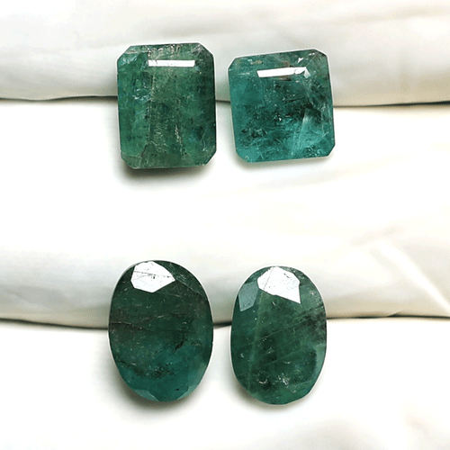 Lote de 4 piedras preciosas de corte facetado de lujo rústico ~ esmeralda natural de Zambia de 8 mm-11 mm - Imagen 1 de 10