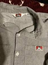  XL Ben Davis Hickory Striped Button Up TWO shirts , a pair  60% Cotton 40% Poly