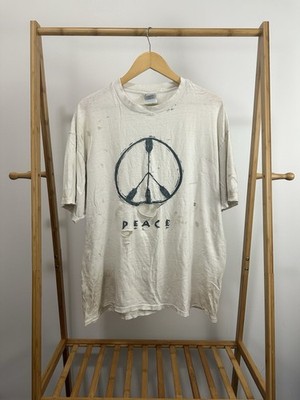VTG Peace Sign Super Thrashed Distressed Worn Cotton T-Shirt Size XL