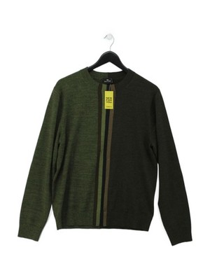 Paul Smith Herren Pullover M grün gestreift 100% Wolle Rundhals Pulli