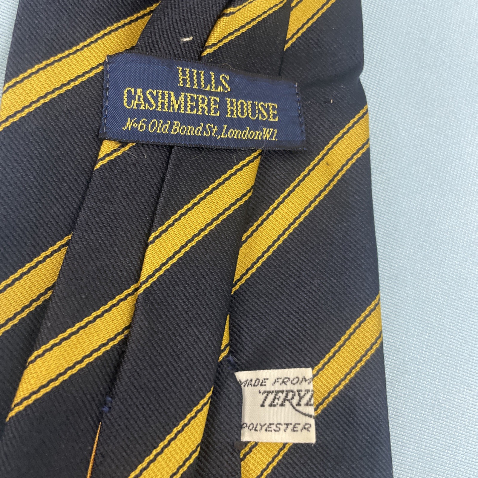 Vtg 70s Tie Hills Cashmere House Necktie Terylene Poly MCM Stripe Yellow 3.8x55 image 6