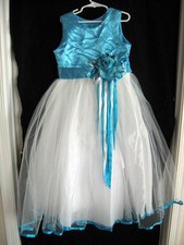 NEW girls Blue  White Party Dress - Size 8