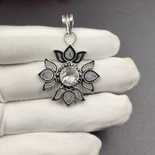 White Topaz Gemstone Handmade 925 Sterling Silver Jewelry Pendant Size-1.75