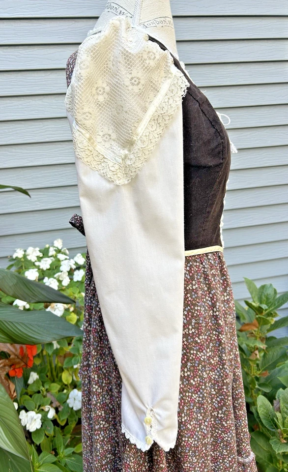 Vintage GUNNE SAX Midi Prairie Dress Corduroy Bust Floral Print Lace Pockets 13 - Image 3 of 4