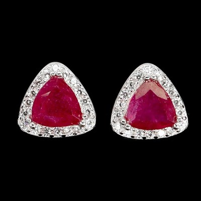 925 Sterling Silver Earrings Trilliant Ruby 5mm Natural Gemstone Jewelry