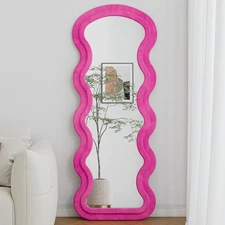 Flannel Full Length Wave Rose Floor Mirror for Bedroom Living Room Wall Mount