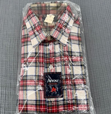 Vintage New Arrow Plaid Flannel Shirt Deadstock 80s Made Hong Kong Outdoors Work