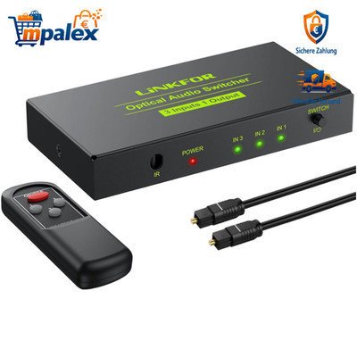 LiNKFOR SPDIF Optischer Audio Umschalter 3 in 1 IR Fernbedienung