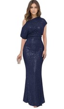 Women's Blue One-Shoulder Sleeveless Sequin Lined Long Formal Gown Size 12
