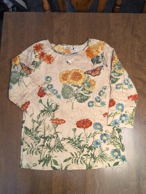 New VTG Collections Etc Summer Floral Boho Embellished Print Shirt Sequin