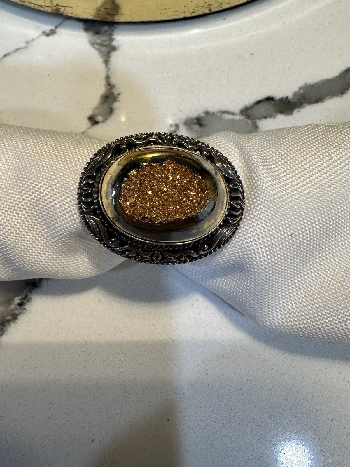 Cocktail/Statement Geode Ring Sterling Silver Fil… - image 2