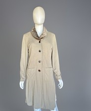 Vintage Long Lightweight Cardigan Faux Fur Trim Pockets Well Made Shell Buttons