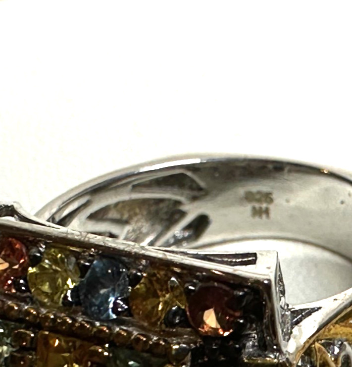 Large Sterling Silver 925 Statement Ring multicol… - image 6