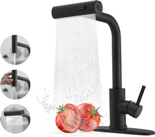 Grifo Cocina Negro Con Rociador, Cascada, Inox, 3 Funciones
