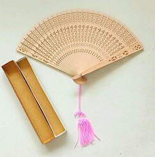 Sandalwood Folding Fan Wooden Openwork Carving Japanese Accessories Used