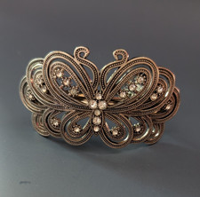 Silver Tone Metal Butterfly Barrette Hair Clip with Rhinestone Accents