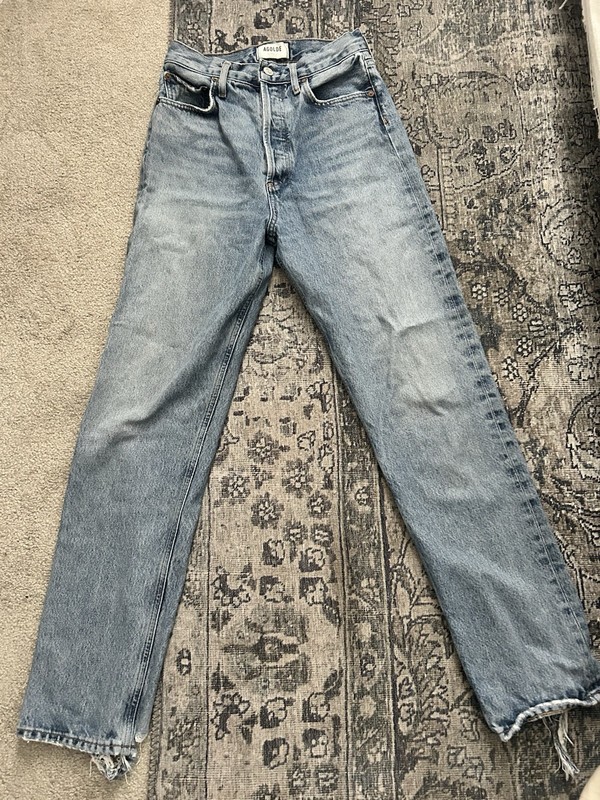 AGOLDE Women’s 90s Light Wash Blue Straight Leg High Rise Distressed Jeans 24