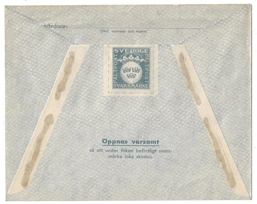 Suecia: 1940; Papelería postal militar, impreso en parte posterior sin circular, EBSW09 Foto 2 de 2