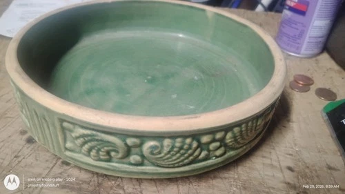 Vtg Brush McCoy Shell Bulb Green Shallow Stoneware Planter Bowl 1920s-30s #295
