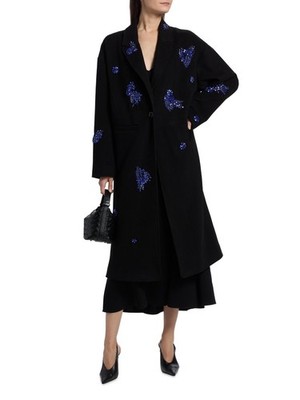 New Women's Cinq A Sept Gravis Fabulous  Crystal Embellished Coat Black/ Blue S