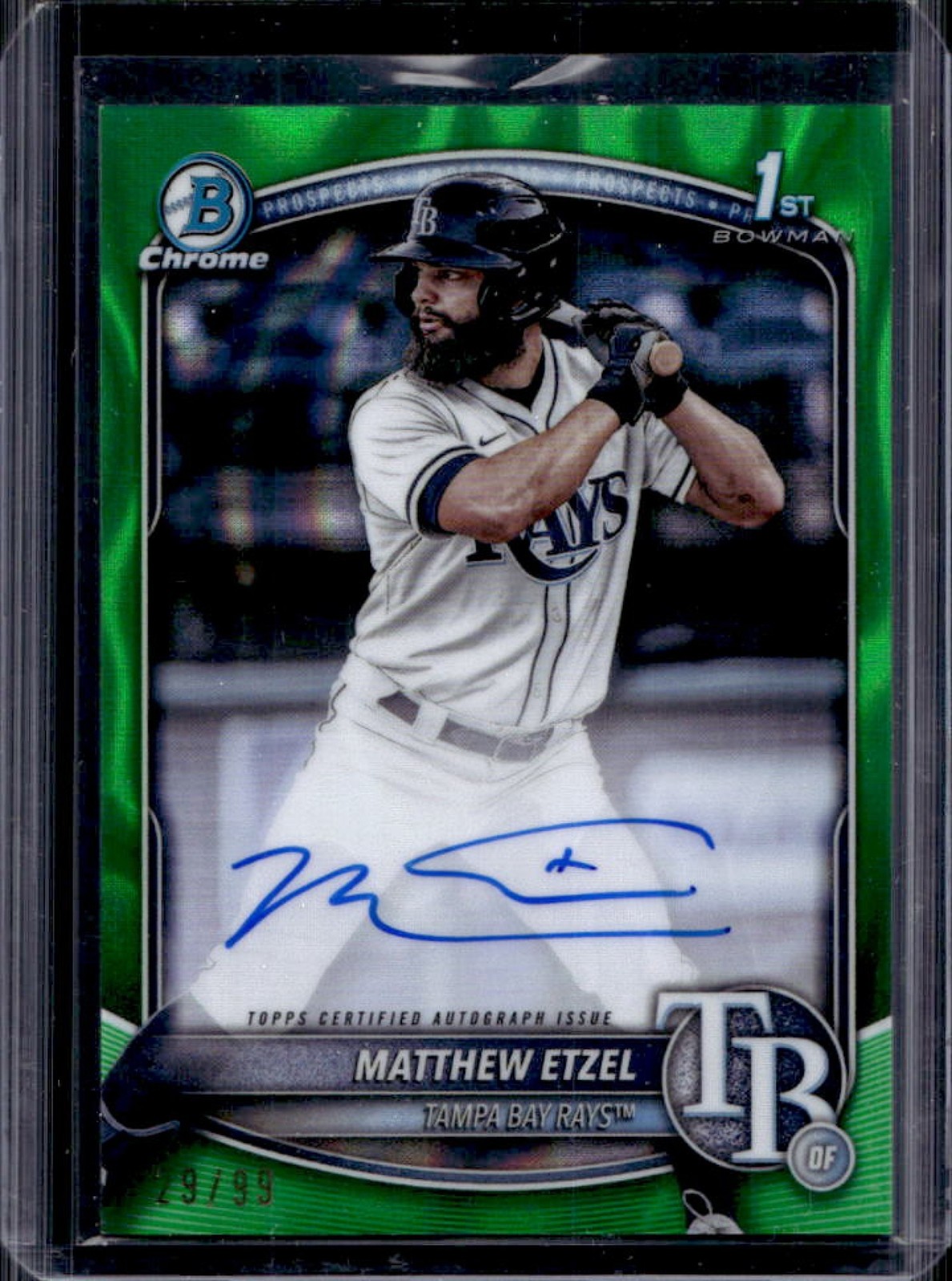 2025 Bowman Chrome Matthew Etzel Auto Green Lava Refractor 1st #/99 Rays