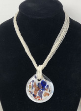 Dichroic Glass Pendant Necklace Seed Bead Sterling Silver Clasp - 17" Length