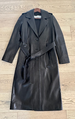 Nour Hammour Dakota Lambskin Leather Trench Coat Black Size 34 - Excellent Cond