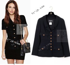 CHANEL 96A Vintage Black Wool Gripoix Jewelry Botton Jacket Karl Lagerfeld 34 36