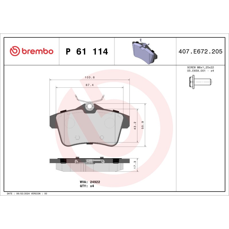 BREMBO P 61 114X Brake Pads Set Rear for C4 3008 508 DS DS4 DS5 5008 RCZ 308
