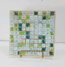 Retro Mid Century Core Tiled Dish Tray Trinket Dish Green Blue Gold 5" Square