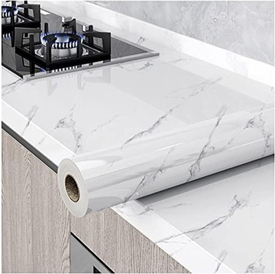 Glossy Marble Wallpaper Gray White Peel and Stick Waterproof Countertop Contact
