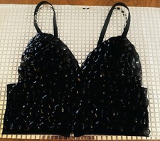 NWOT Small Women s Bra Corset Black Embellished Jewels - Stretch Back w/ Zipper