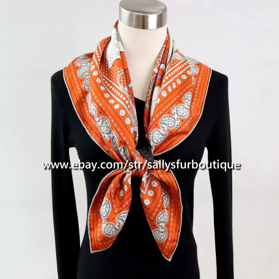 Sallys Heavy 18 Momme Twill Silk Wrap Scarf Aztec Print Double Face Shawl 35" - Image 3 of 4