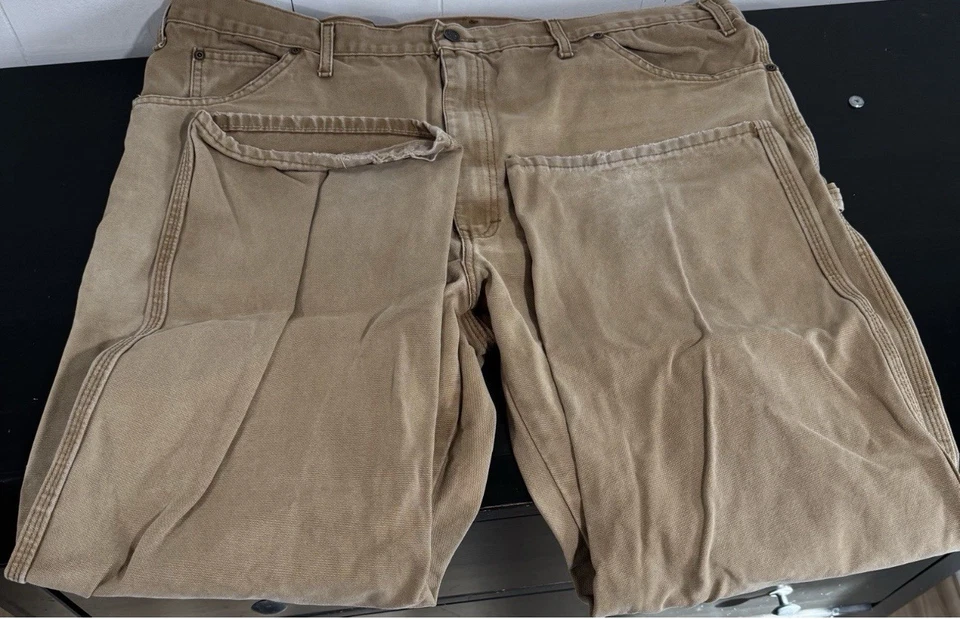 Lote de três jeans masculinos estilo carpinteiro Dickie's tamanho 44x30 verde, bronzeado, preto - Imagem 4 de 4