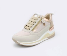 Keys scarpe da donna sneakers con zeppa alte estive in pelle e tela beige comode