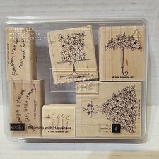 Set of 6 Wood Mounted Rubber Stamps - WEDDING - Dress, Umbrella, Cake, Candles