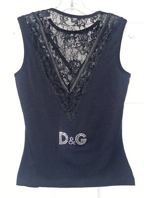 Women's Dolce & Gabbana size M Y2K Tulle Tank Top Lace Shirt Cut
