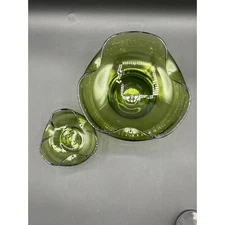 Vintage Anchor Hocking Green Glass chip and dip set