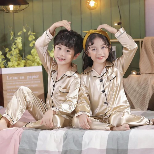 Pajamas Sets Children's 2pcs Nightgowns Boys Silk Teenager Sleepwear for 2-14T - Picture 28 of 41