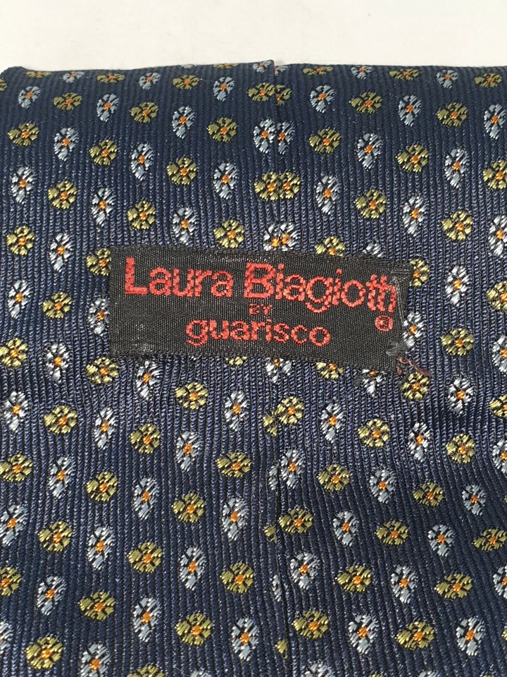 Corbata floral italiana vintage LAURA BIAGIOTTI de Guarisco azul 100 % seda Foto 2 de 4