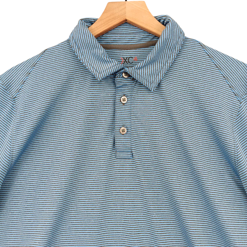 Johnston Murphy XC4 Polo Shirt Mens Large Blue Striped Performance Stretch 46" - 第 1/11 張圖片