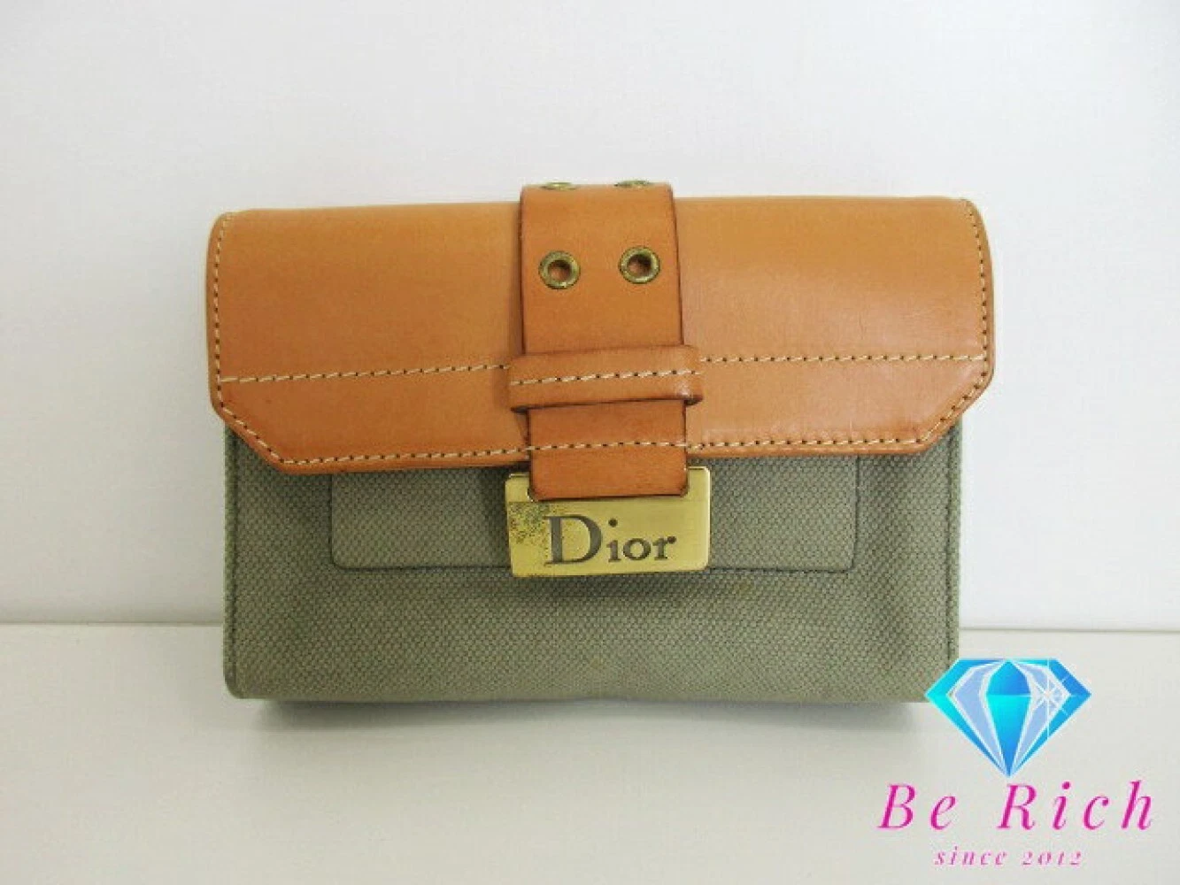 Sac pochette Christian Dior deuxième sac trotteur toile cuir kaki marron authentique