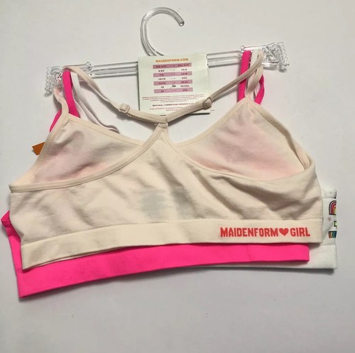 MAIDENFORM GIRLS' STRAPPY CROP TOP BRA NEON PINK / BEIGE MULTI TIED SIZE L - Picture 7 of 12